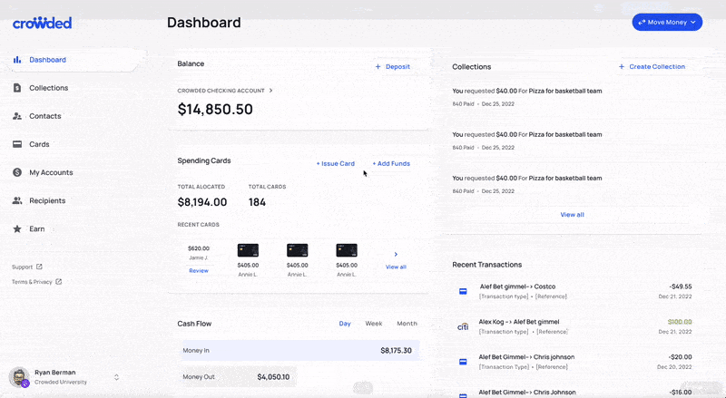 how deposit funds from a linked bank account into Crowded