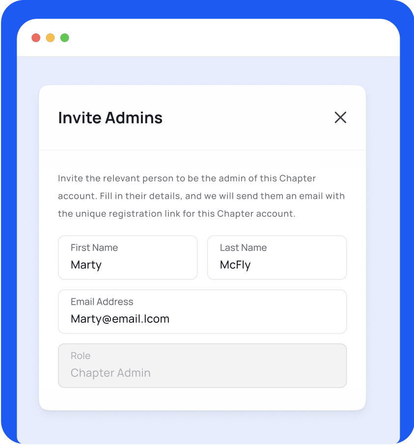 invite admins to Crowded to manage chapter finances