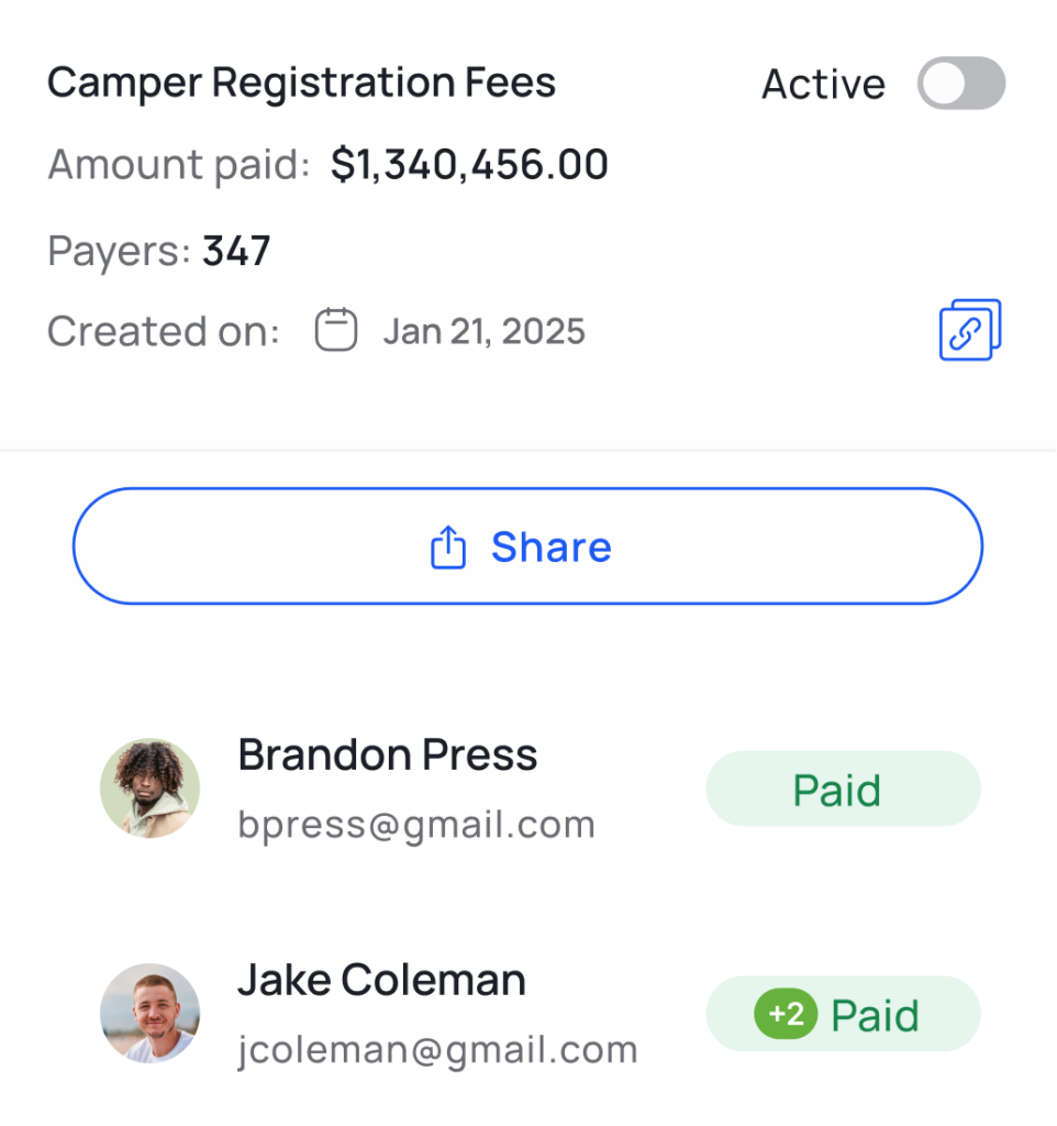 camper registration fees