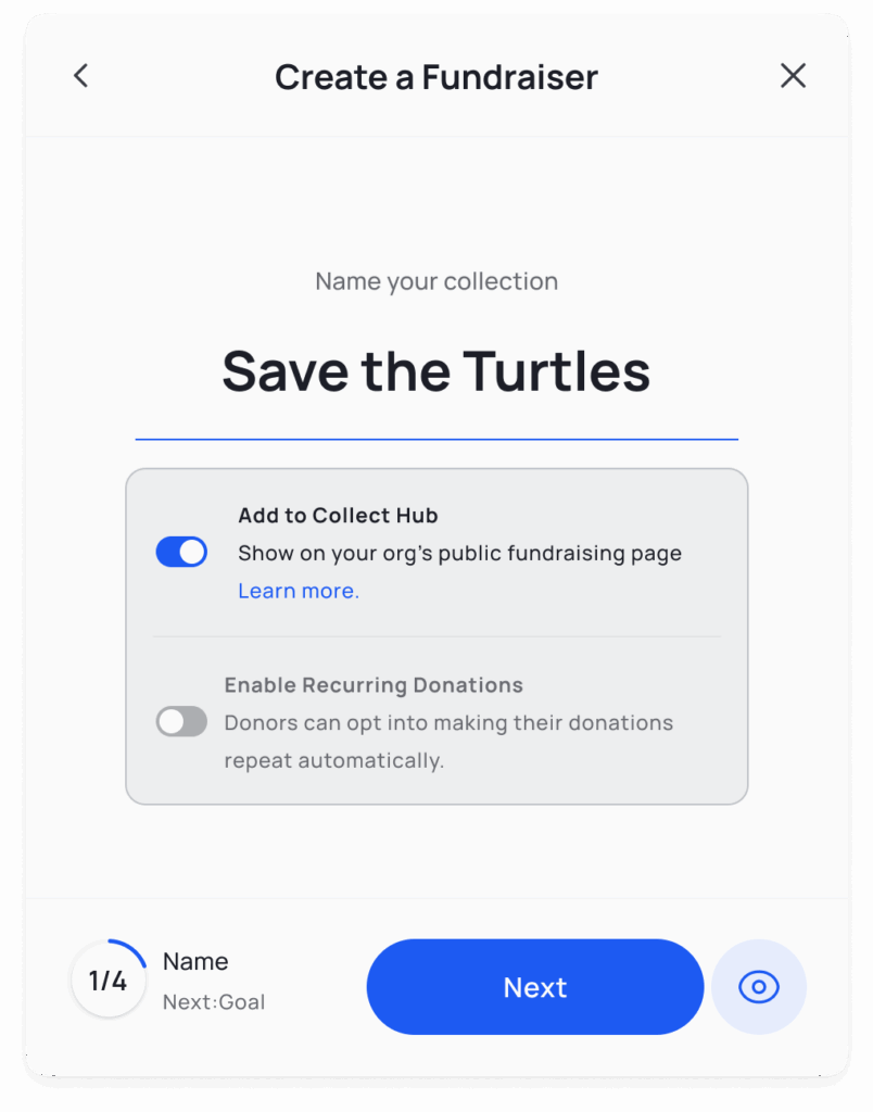 add a collection to a public fundraising page
