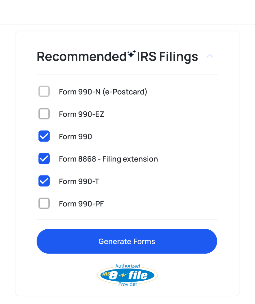form 990 filing with ai