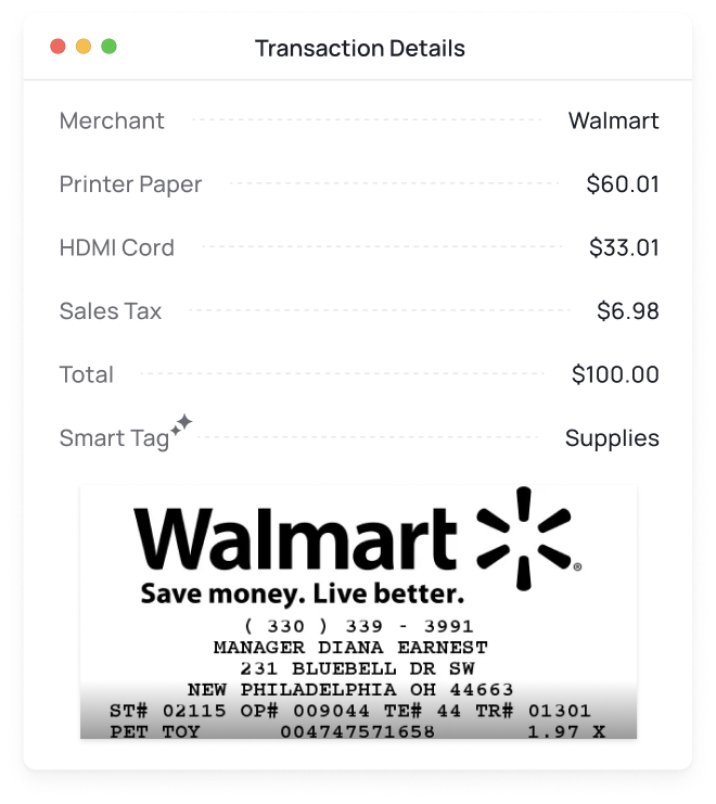 upload receipts with smart transaction tagging