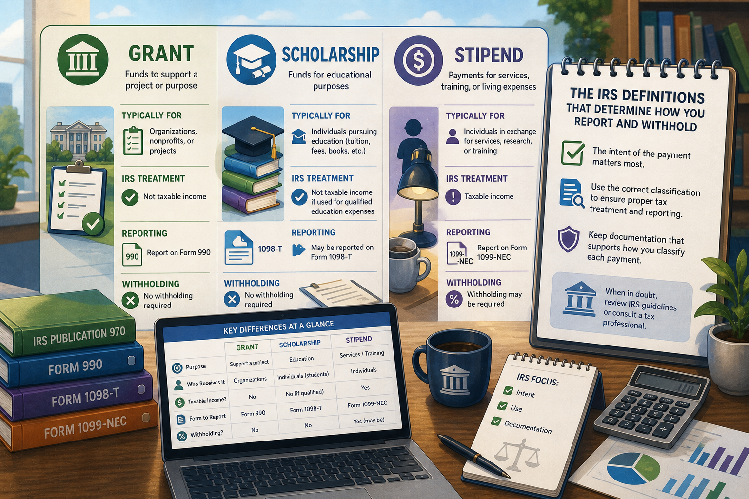 grant vs scholarship vs stipend IRS